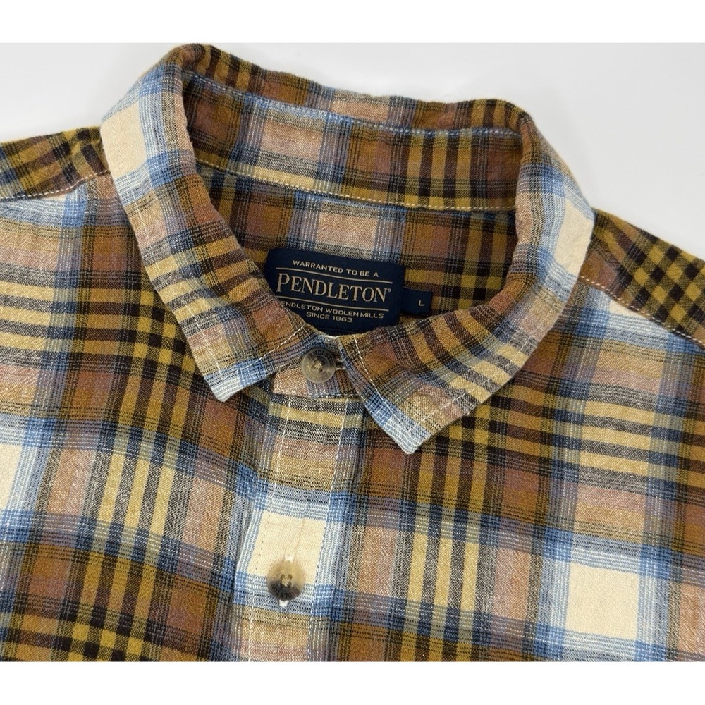 Pendleton Shirt Men's Large Plaid Linen Blend Short Sleeve Camp‎ Casual
